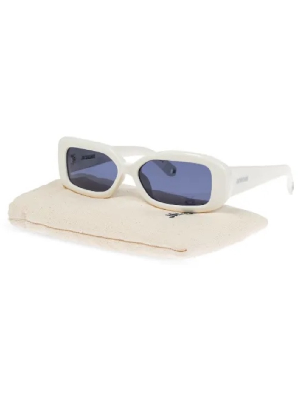 New! Jacquemus White Cream Rectangular Sunglasses with Dark Blue Lenses - Picture 2 of 9